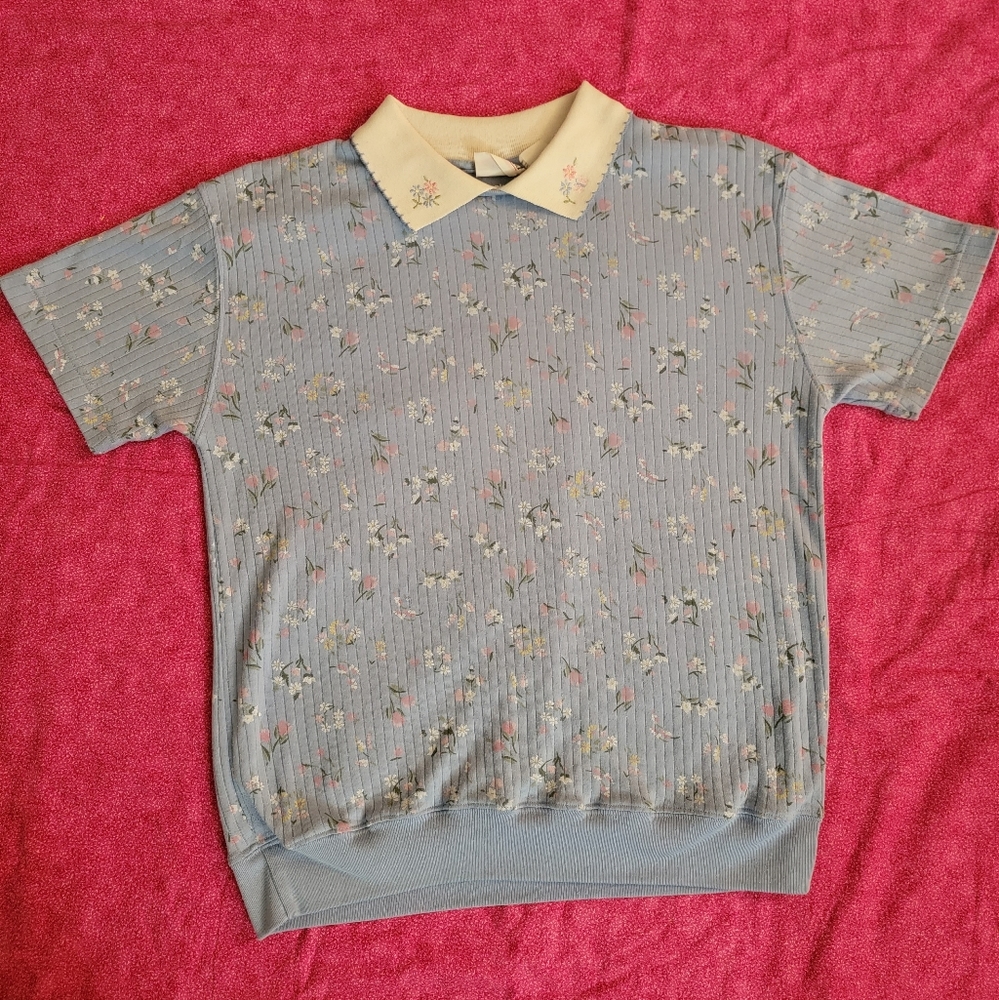 Vintage Bobbie Brooks Collared Knit Floral Blouse